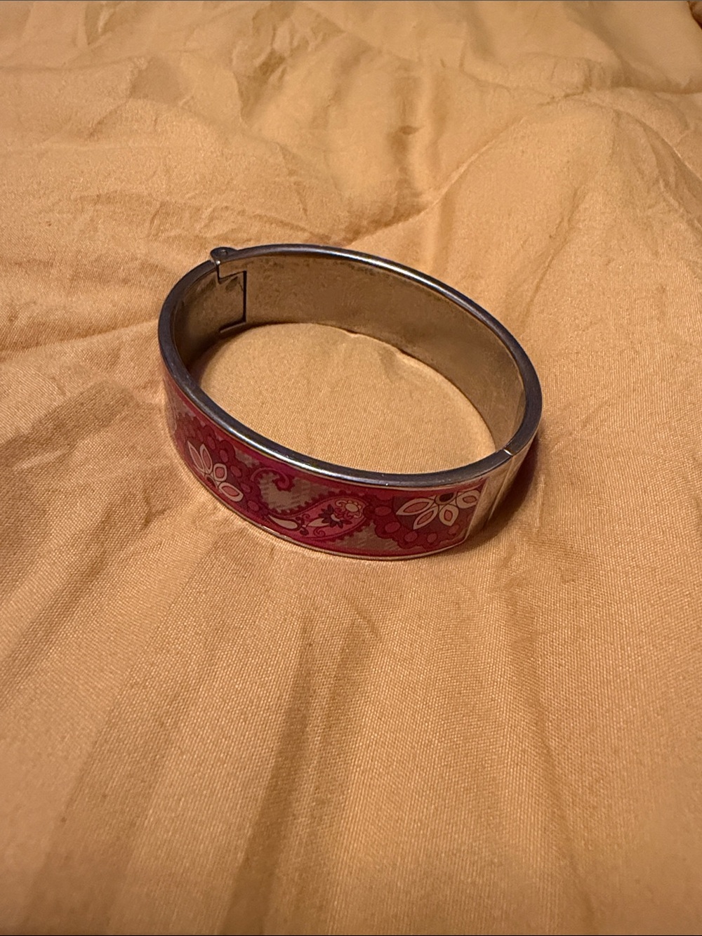 Vera Bradley Pink Paisley Enamel Hinged Bangle Bracelet